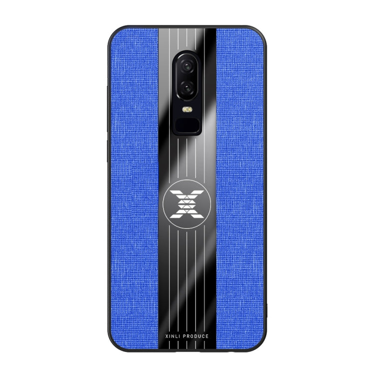 For OnePlus 6 XINLI Stitching Cloth Texture Shockproof TPU Protective Case(Blue)