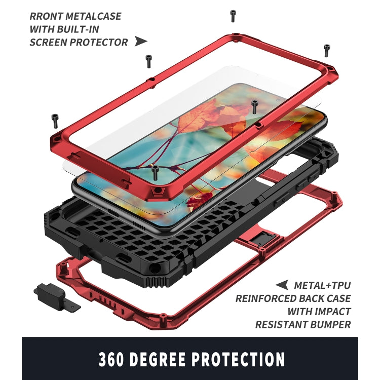 For Samsung Galaxy S21 5G R-JUST Shockproof Water-resistant Dust-proof Metal + Silicone Protective Case with Holder(Red)