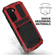 For Samsung Galaxy S21 5G R-JUST Shockproof Water-resistant Dust-proof Metal + Silicone Protective Case with Holder(Red)