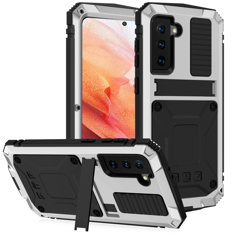 For Samsung Galaxy S21 5G R-JUST Shockproof Water-resistant Dust-proof Metal + Silicone Protective Case with Holder(Silver)