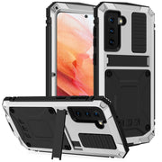 For Samsung Galaxy S21 5G R-JUST Shockproof Water-resistant Dust-proof Metal + Silicone Protective Case with Holder(Silver)