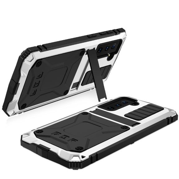 For Samsung Galaxy S21 5G R-JUST Shockproof Water-resistant Dust-proof Metal + Silicone Protective Case with Holder(Silver)