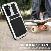For Samsung Galaxy S21 5G R-JUST Shockproof Water-resistant Dust-proof Metal + Silicone Protective Case with Holder(Silver)