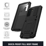 For Samsung Galaxy S21+ 5G R-JUST Shockproof Water-resistant Dust-proof Metal + Silicone Protective Case with Holder(Black)