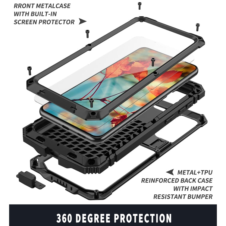 For Samsung Galaxy S21+ 5G R-JUST Shockproof Water-resistant Dust-proof Metal + Silicone Protective Case with Holder(Black)