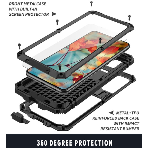 For Samsung Galaxy S21+ 5G R-JUST Shockproof Water-resistant Dust-proof Metal + Silicone Protective Case with Holder(Black)