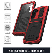 For Samsung Galaxy S21+ 5G R-JUST Shockproof Water-resistant Dust-proof Metal + Silicone Protective Case with Holder(Red)