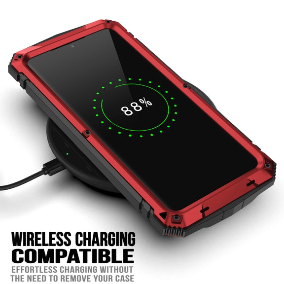 For Samsung Galaxy S21+ 5G R-JUST Shockproof Water-resistant Dust-proof Metal + Silicone Protective Case with Holder(Red)