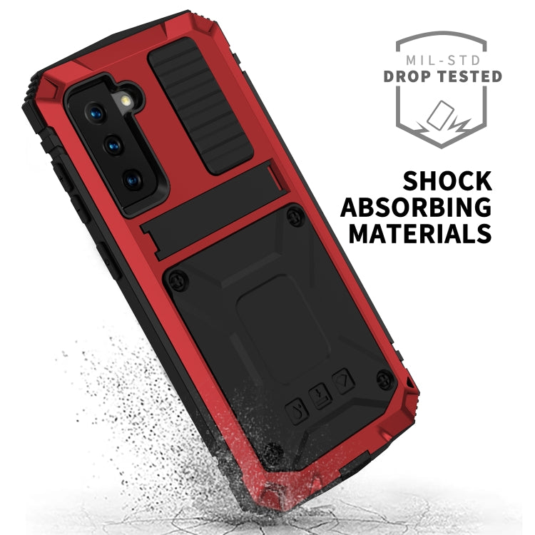 For Samsung Galaxy S21+ 5G R-JUST Shockproof Water-resistant Dust-proof Metal + Silicone Protective Case with Holder(Red)