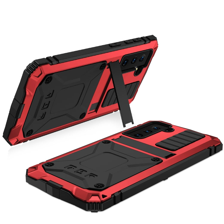 For Samsung Galaxy S21+ 5G R-JUST Shockproof Water-resistant Dust-proof Metal + Silicone Protective Case with Holder(Red)