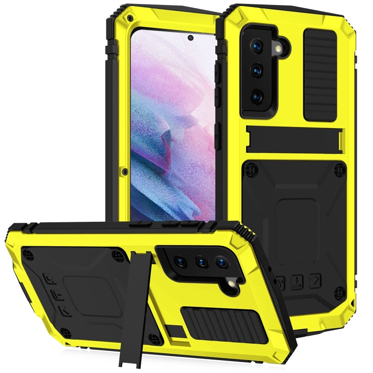 For Samsung Galaxy S21+ 5G R-JUST Shockproof Water-resistant Dust-proof Metal + Silicone Protective Case with Holder(Yellow)
