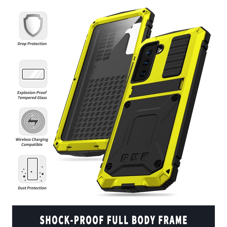 For Samsung Galaxy S21+ 5G R-JUST Shockproof Water-resistant Dust-proof Metal + Silicone Protective Case with Holder(Yellow)