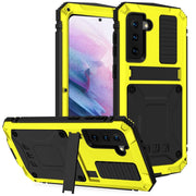 For Samsung Galaxy S21+ 5G R-JUST Shockproof Water-resistant Dust-proof Metal + Silicone Protective Case with Holder(Yellow)