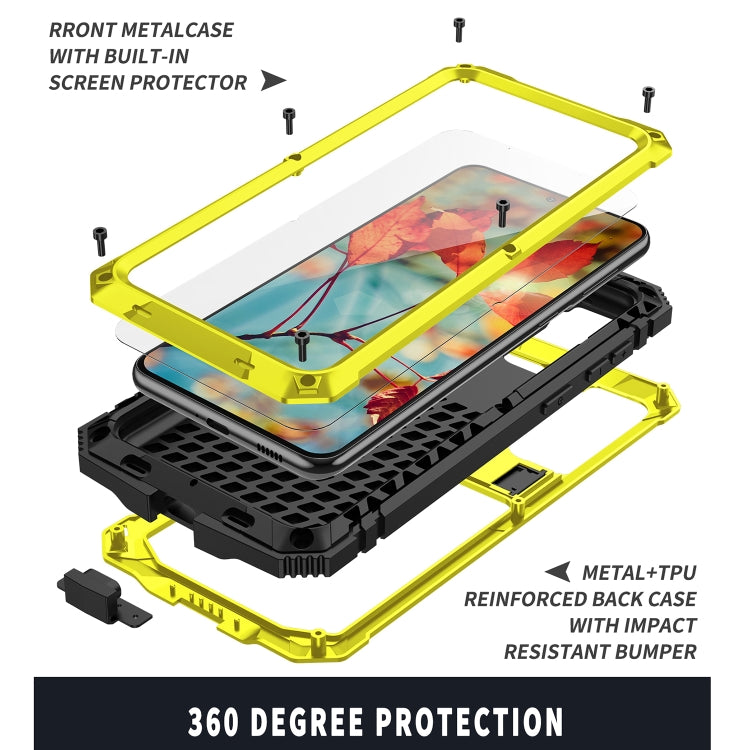 For Samsung Galaxy S21+ 5G R-JUST Shockproof Water-resistant Dust-proof Metal + Silicone Protective Case with Holder(Yellow)