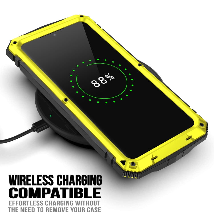 For Samsung Galaxy S21+ 5G R-JUST Shockproof Water-resistant Dust-proof Metal + Silicone Protective Case with Holder(Yellow)