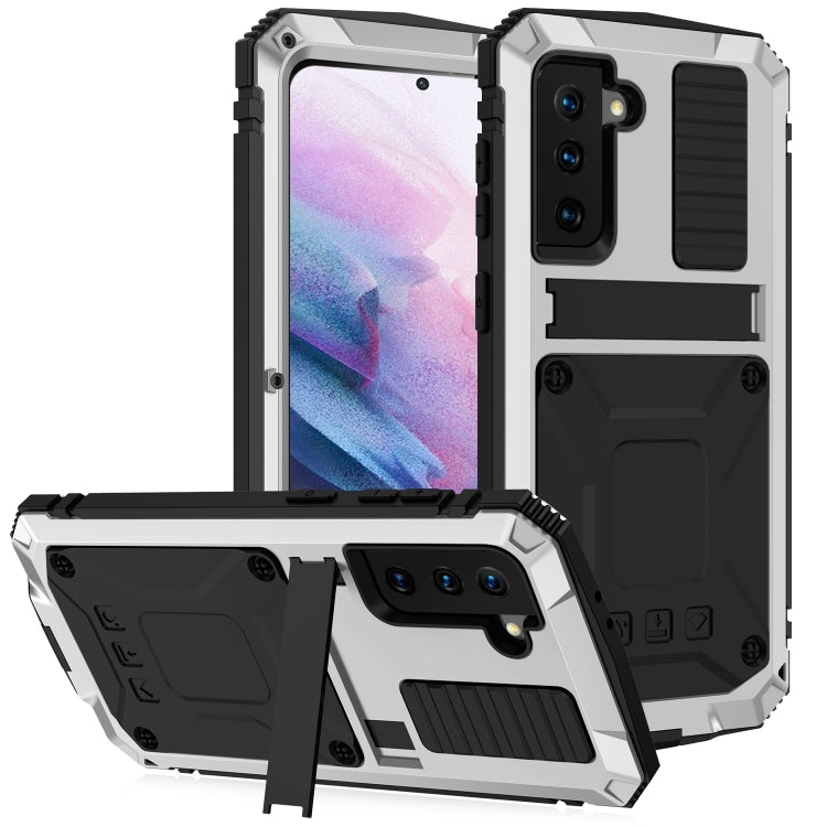 For Samsung Galaxy S21+ 5G R-JUST Shockproof Water-resistant Dust-proof Metal + Silicone Protective Case with Holder(Silver)