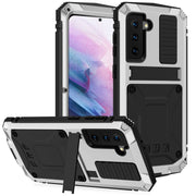 For Samsung Galaxy S21+ 5G R-JUST Shockproof Water-resistant Dust-proof Metal + Silicone Protective Case with Holder(Silver)