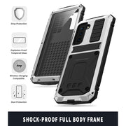 For Samsung Galaxy S21+ 5G R-JUST Shockproof Water-resistant Dust-proof Metal + Silicone Protective Case with Holder(Silver)