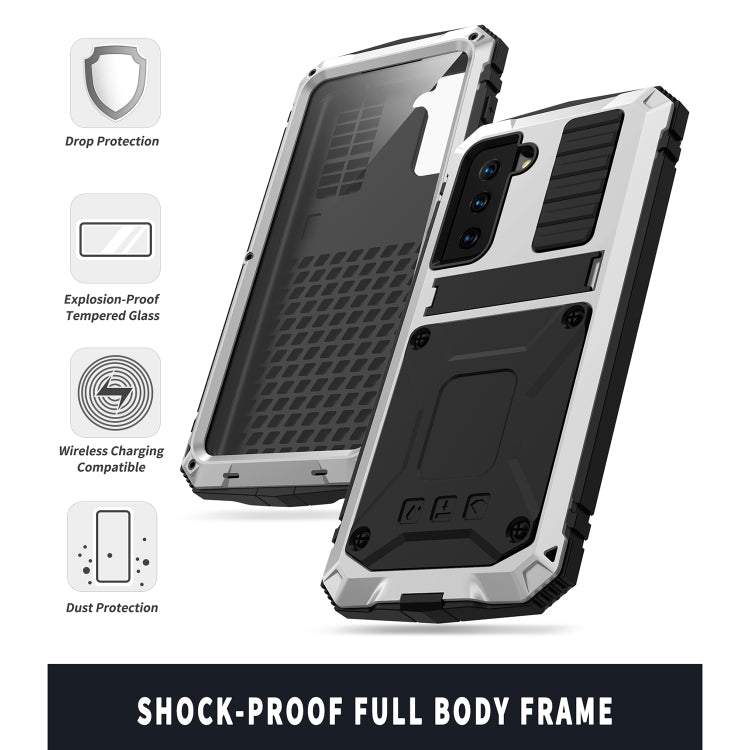 For Samsung Galaxy S21+ 5G R-JUST Shockproof Water-resistant Dust-proof Metal + Silicone Protective Case with Holder(Silver)