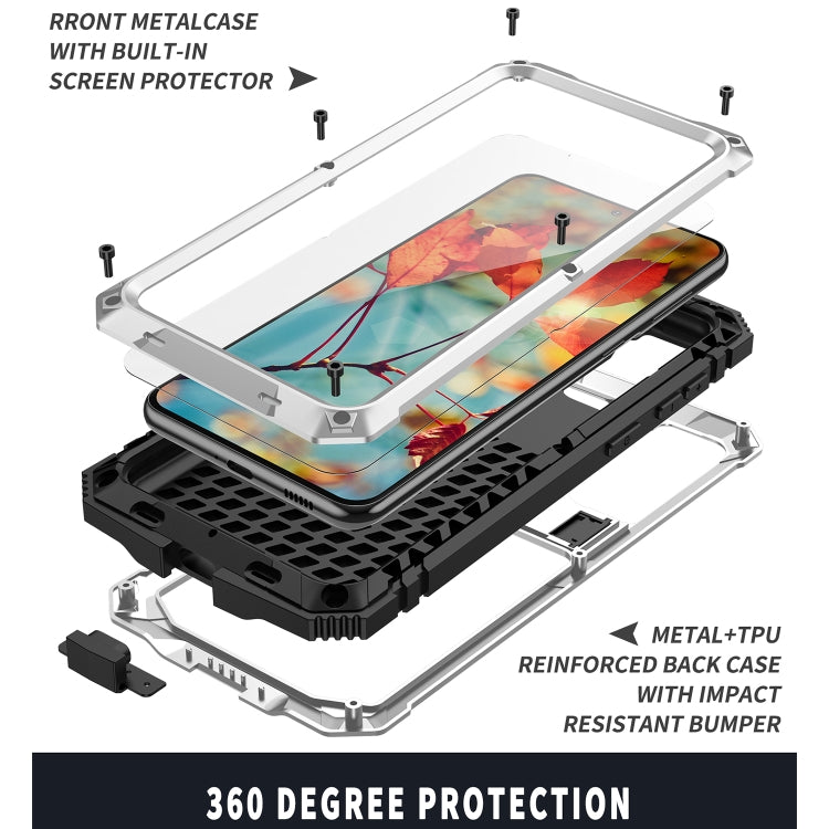 For Samsung Galaxy S21+ 5G R-JUST Shockproof Water-resistant Dust-proof Metal + Silicone Protective Case with Holder(Silver)