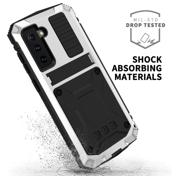 For Samsung Galaxy S21+ 5G R-JUST Shockproof Water-resistant Dust-proof Metal + Silicone Protective Case with Holder(Silver)
