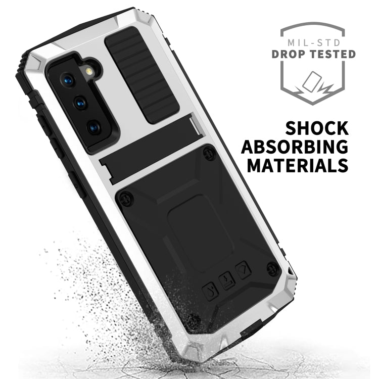 For Samsung Galaxy S21+ 5G R-JUST Shockproof Water-resistant Dust-proof Metal + Silicone Protective Case with Holder(Silver)
