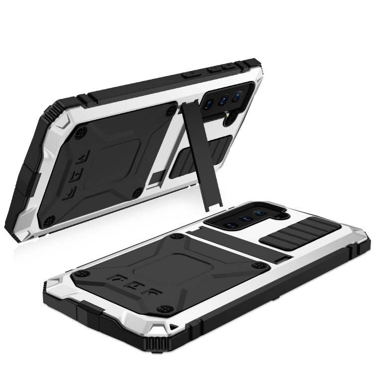 For Samsung Galaxy S21+ 5G R-JUST Shockproof Water-resistant Dust-proof Metal + Silicone Protective Case with Holder(Silver)