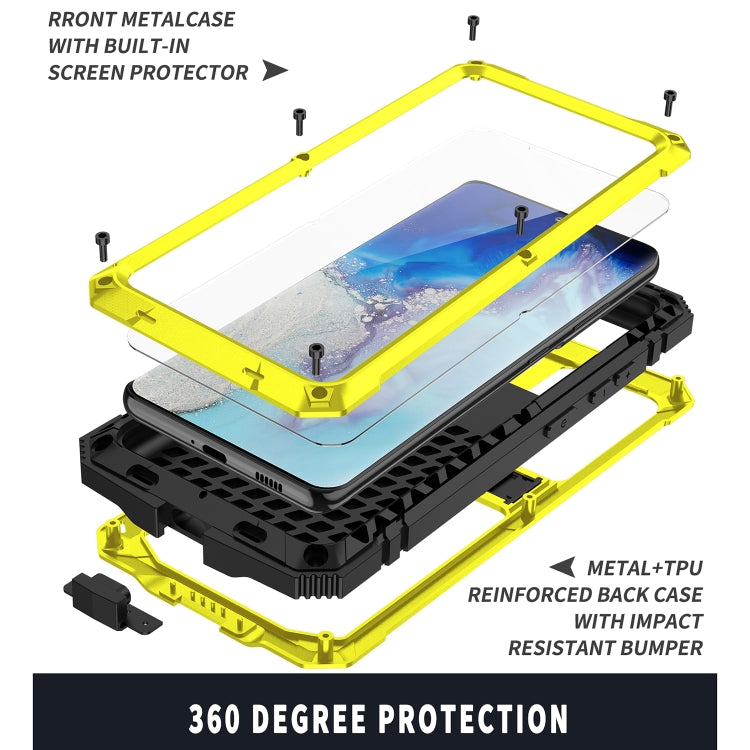 For Samsung Galaxy S21 Ultra 5G R-JUST Shockproof Water-resistant Dust-proof Metal + Silicone Protective Case with Holder(Yellow)