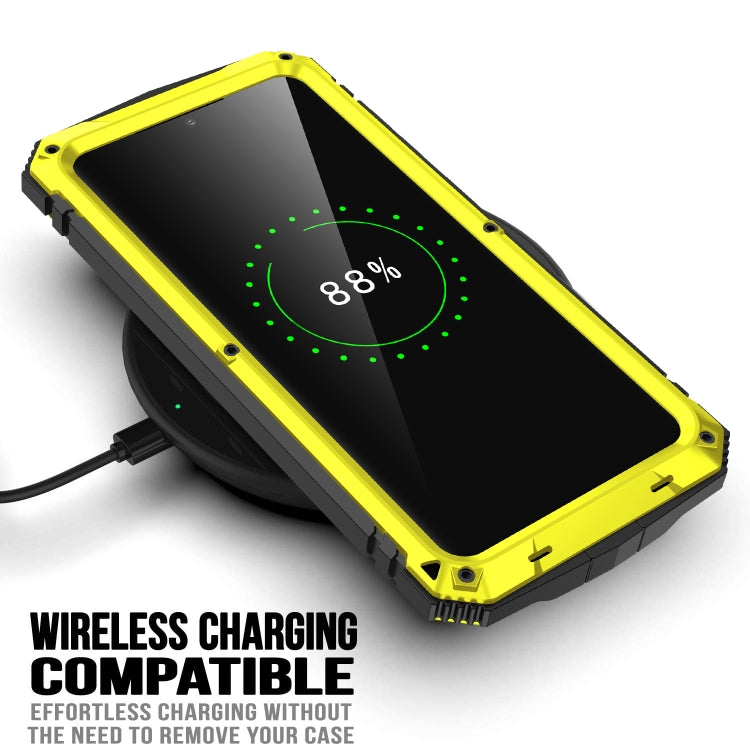 For Samsung Galaxy S21 Ultra 5G R-JUST Shockproof Water-resistant Dust-proof Metal + Silicone Protective Case with Holder(Yellow)