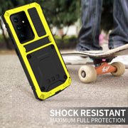 For Samsung Galaxy S21 Ultra 5G R-JUST Shockproof Water-resistant Dust-proof Metal + Silicone Protective Case with Holder(Yellow)