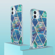 For iPhone 12 Pro Max 3D Electroplating Marble Pattern TPU Protective Case(Dark Green)