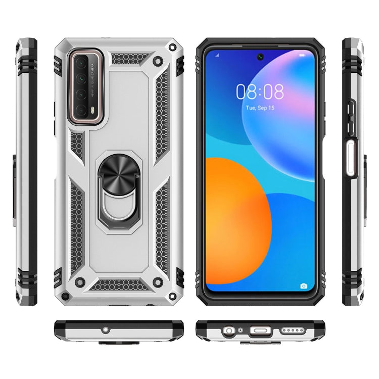 For Huawei P Smart 2021 Shockproof TPU + PC Protective Case with 360 Degree Rotating Holder(Silver)