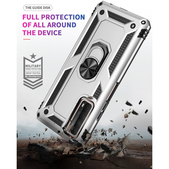 For Huawei P Smart 2021 Shockproof TPU + PC Protective Case with 360 Degree Rotating Holder(Silver)