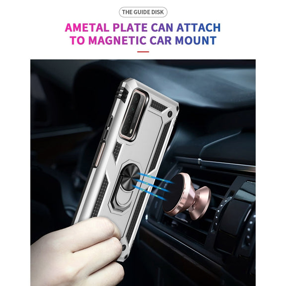 For Huawei P Smart 2021 Shockproof TPU + PC Protective Case with 360 Degree Rotating Holder(Silver)