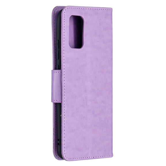 For Samsung Galaxy A02s (EU Version) Embossing Two Butterflies Pattern Horizontal Flip PU Leather Case with Holder & Card Slot & Wallet & Lanyard(Purple)