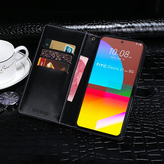 For HTC Desire 21+ idewei Crocodile Texture Horizontal Flip Leather Case with Holder & Card Slots & Wallet(Black)
