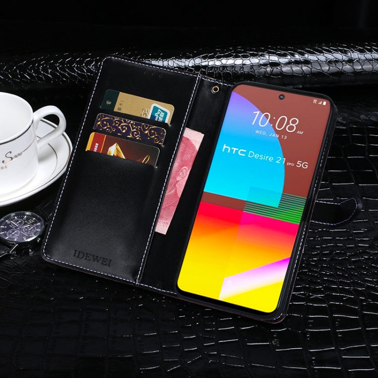 For HTC Desire 21+ idewei Crocodile Texture Horizontal Flip Leather Case with Holder & Card Slots & Wallet(Black)