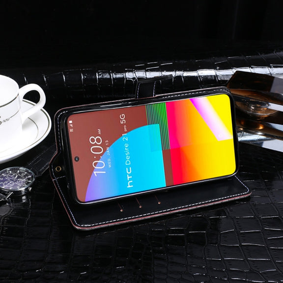 For HTC Desire 21+ idewei Crocodile Texture Horizontal Flip Leather Case with Holder & Card Slots & Wallet(Black)