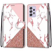 For Samsung Galaxy A52 5G Coloured Drawing Cross Texture Horizontal Flip PU Leather Case with Holder & Card Slots & Wallet & Lanyard(Pink Stone Texture)