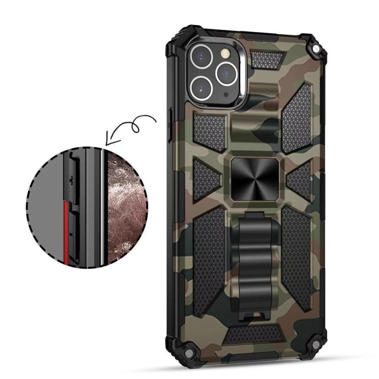 For iPhone 11 Pro Max Camouflage Armor Shockproof TPU + PC Magnetic Protective Case with Holder (Army Green)