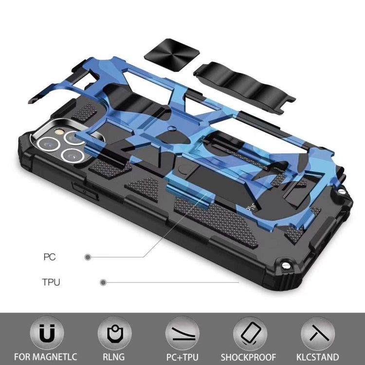 For iPhone 11 Pro Max Camouflage Armor Shockproof TPU + PC Magnetic Protective Case with Holder (Army Green)