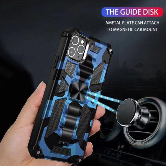 For iPhone 11 Pro Max Camouflage Armor Shockproof TPU + PC Magnetic Protective Case with Holder (Army Green)
