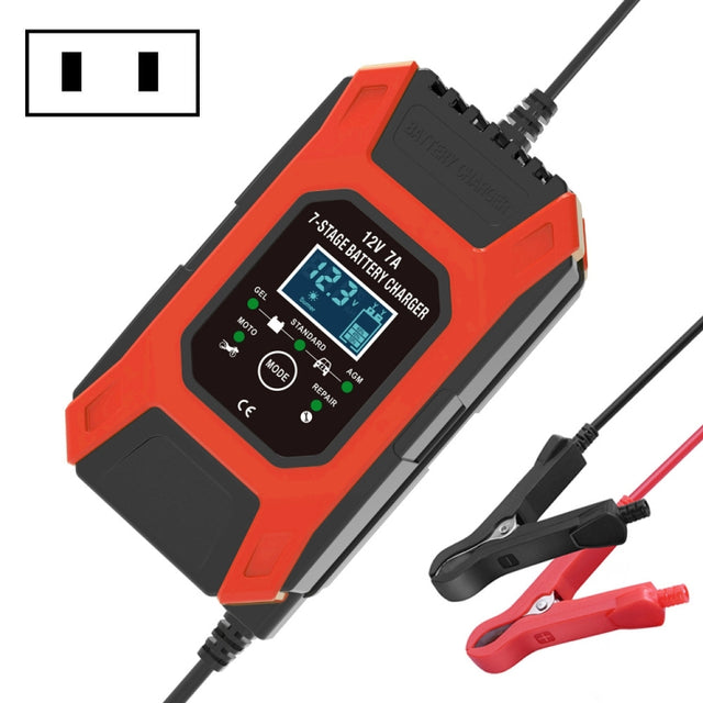 FOXSUR Car / Motorcycle Repair Charger 12V 7A 7-stage + Multi-battery Mode Lead-acid Battery Charger, Plug Type:US Plug(Red)