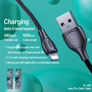 Remax RC-160i 2.1A 8 Pin Lesu Pro Series Charging Data Cable, Length: 1m(White)