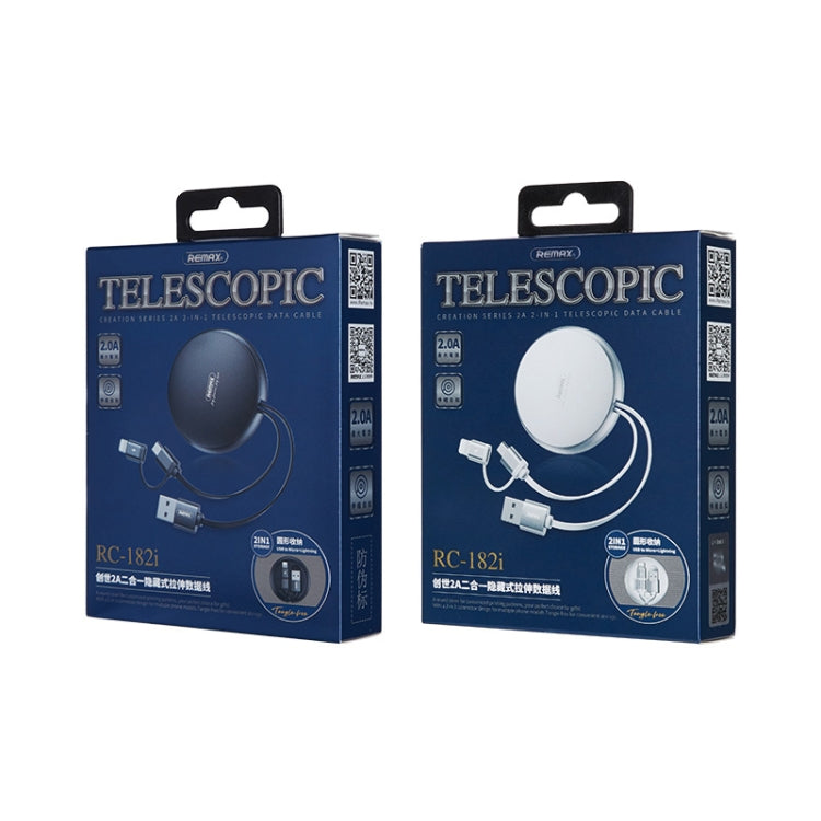 Remax RC-182i 2A 2 In 1 8 Pin + Micro USB Creation Series Telescopic Charging Data Cable, Length: 90cm(White)