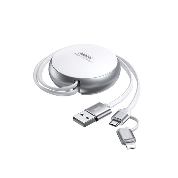 Remax RC-182i 2A 2 In 1 8 Pin + Micro USB Creation Series Telescopic Charging Data Cable, Length: 90cm(White)