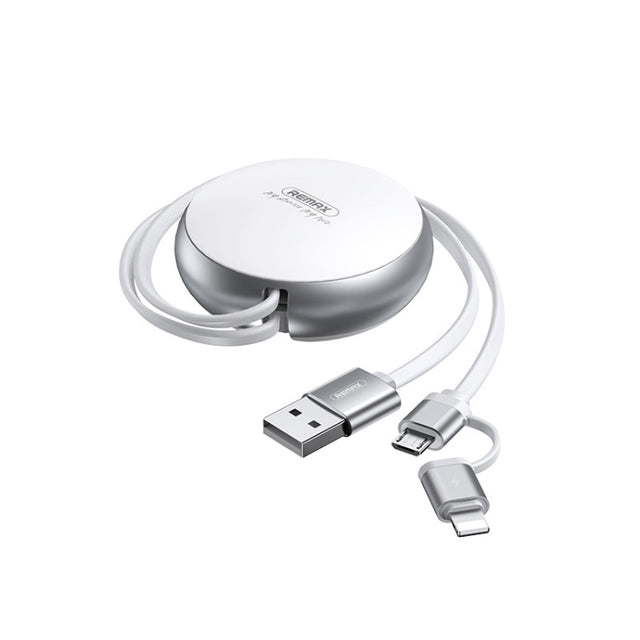 Remax RC-182i 2A 2 In 1 8 Pin + Micro USB Creation Series Telescopic Charging Data Cable, Length: 90cm(White)