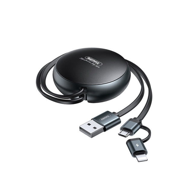 Remax RC-182i 2A 2 In 1 8 Pin + Micro USB Creation Series Telescopic Charging Data Cable, Length: 90cm(Black)