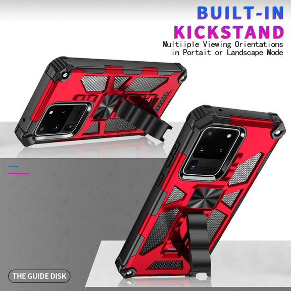 For Samsung Galaxy S20 Ultra Shockproof TPU + PC Magnetic Protective Case with Holder(Red)