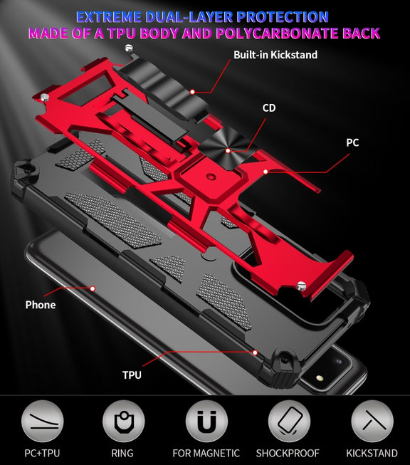 For Samsung Galaxy S20 Ultra Shockproof TPU + PC Magnetic Protective Case with Holder(Red)